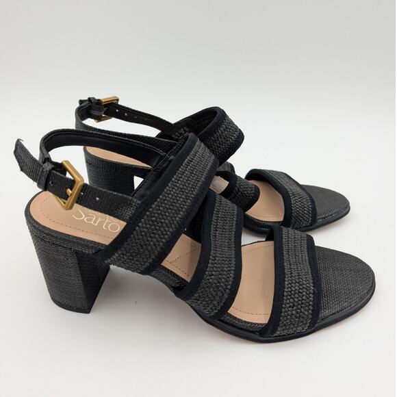 Franco Sarto Buco Heeled Sandals Open Toe Women's Black Raffia Size US8.5M EU39 - Picture 3 of 8